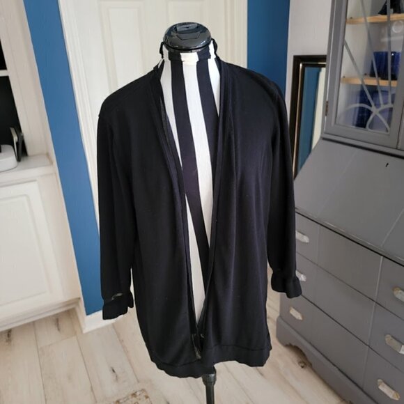 Joan Vass Open Front Mesh Detail Draped Cardigan - Size L - Picture 2 of 10